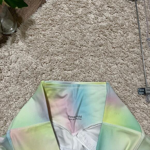 Fabletics Tie Dye Blur/Lemon Creme Boost Powerhold High Waisted 7/8 Leggings - Picture 7 of 9